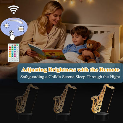 Saxophone Night Light, 3D Illusion Lamp with Remote Control, 16 RGB Colors, 4 Flashing Modes, Timer, Dimmable, Saxophone Accessories Toys Decor for Holiday Birthday Christmas