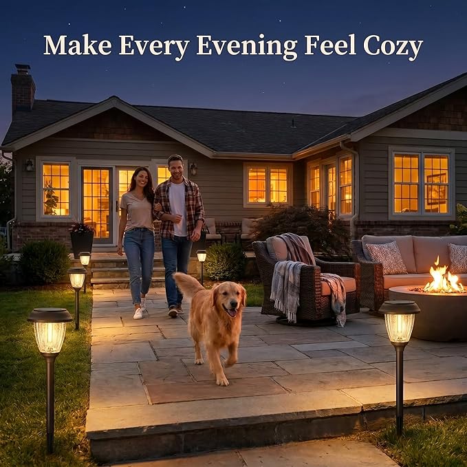 XMCOSY+ Solar Pathway Lights Outdoor, Warm White 10/25 LM Glass Solar Lights for Yard, Patio & Walkway, Waterproof Landscape Lighting with Auto On/Off, Decorative Garden Lights for Lawn & Driveway