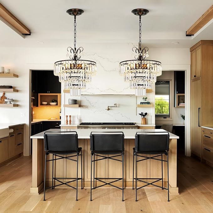Black Crystal Chandeliers,4 -Lights Modern Crystal Chandelier for Dining Room,4 Tiers Small Chandeliers for Living Room Bedroom Kitchen Entryway E12 Base