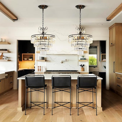 Black Crystal Chandeliers,4 -Lights Modern Crystal Chandelier for Dining Room,4 Tiers Small Chandeliers for Living Room Bedroom Kitchen Entryway E12 Base