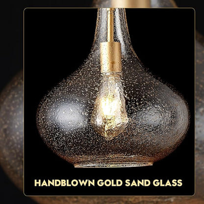 CATINER Handcrafted 11-Inch Mid-Century Modern Brass Gold Pendant Light with Seeded Glass Shade - Elegant Dining Room Pendant Light