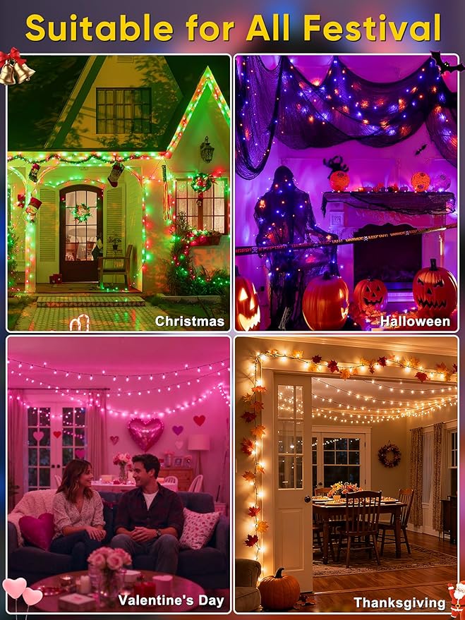 Guhope Smart Color Changing Christmas Lights, 66FT 200 LED RGB Christmas String Lights with App & Remote Control, Waterproof Christmas Tree Lights for Outdoor Indoor Party Decor