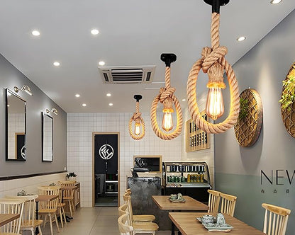 1 Head 2 Meter Hemp Rope Vintage Ceiling Pendant Light Lamp Fixture E26/E27 Base,Retro Style for Dining Hall Restaurant Bar Lighting(Bulb not Included)