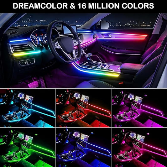 Interior Car LED Strip Lights, Acrylic LED Lights for Car with Dynamic Dreamcolor Chasing, 10 in 1 175 inches 593 LEDs Ambient Lighting Kits Music Sync Wireless APP and Remote Control