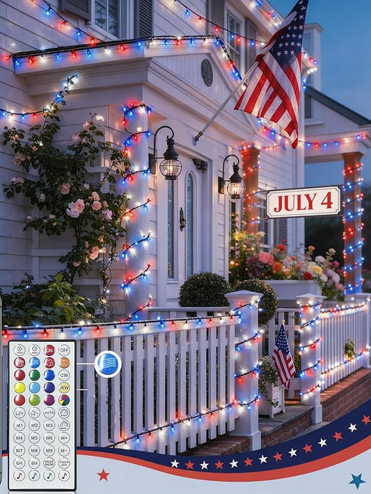 Color Changing Smart 4 of July String Lights, 66ft 200 LED RGB Lights with App & Remote Control, Timer, Music Sync, Dimmable Mini Lights for Valentine's Day Birthday Wedding Party Festival Decor