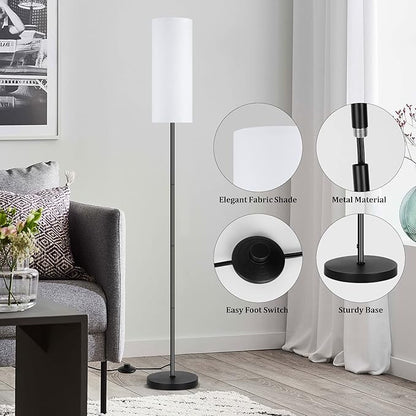 PARTPHONER Modern Standing Lamp with Lampshade, Minimalist Tall Lamp with Foot Switch for Living, Bedroom, Kids Room, Office