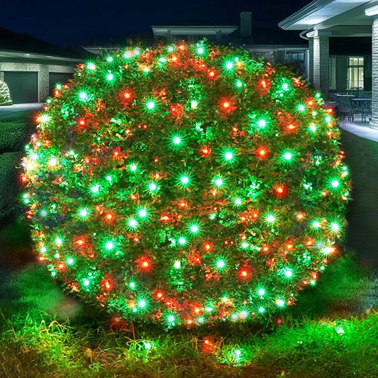 Dirnun Led Christmas Net Lights Red and Green Outdoor Christmas Lights 160LED 5ftx7ft, Waterproof Outdoor Indoor Fairy Mesh Net Light for Xmas Party, Yard, Patio, Trees, Shrubs, Bushes Decorations