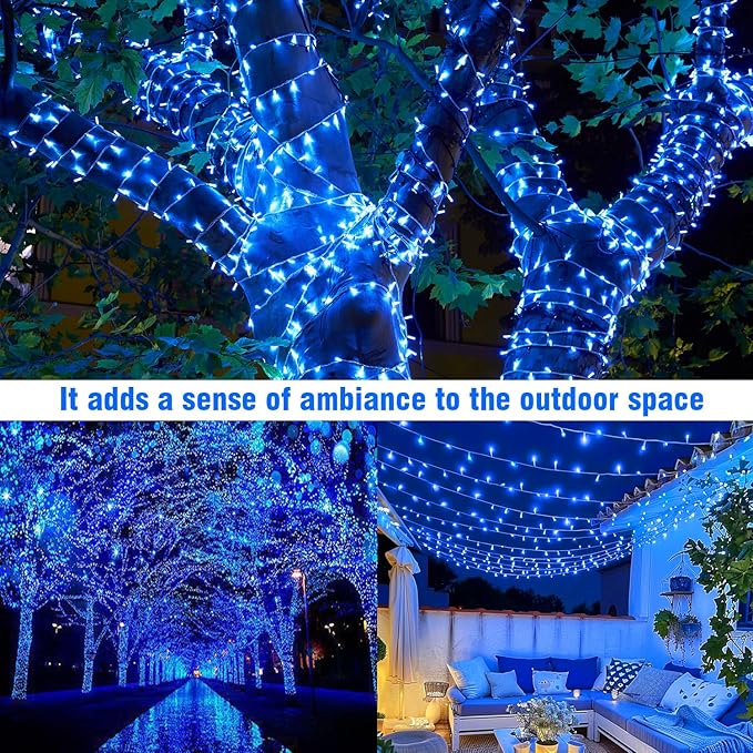 400FT Extra Long Blue String Lights, LED Waterproof Seasonal Fairy Lights with Remote & Timer, Dimmable Outdoor Indoor Decorative Lights for Roof, Garden, Wedding, Party, Holiday