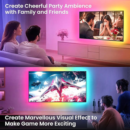 26.25ft LED Lights for 75-100 Inch TV, RGB+IC TV Lights Backlight Strip Behind, with 44 Scene Modes, Bluetooth APP and Voice Control, Music Sync Smart Ambient Lighting for Gaming, Bedroom, Living Room