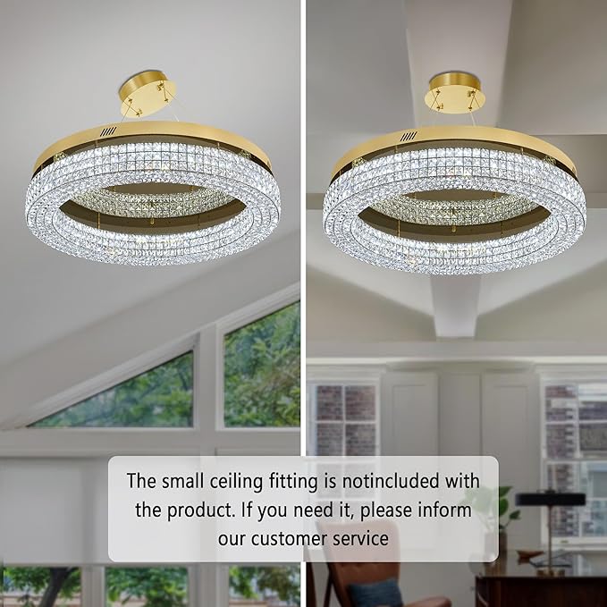 ykolupty 32'' Modern Chandeliers for Living Room Crystal Chandelier Flush Mount Ceiling Light Fixture for Dining Room Living Room Bedroom Dimmable 2700-6000K (Gold Chandelier)