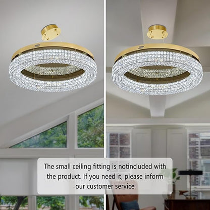 ykolupty 32'' Modern Chandeliers for Living Room Crystal Chandelier Flush Mount Ceiling Light Fixture for Dining Room Living Room Bedroom Dimmable 2700-6000K (Gold Chandelier)