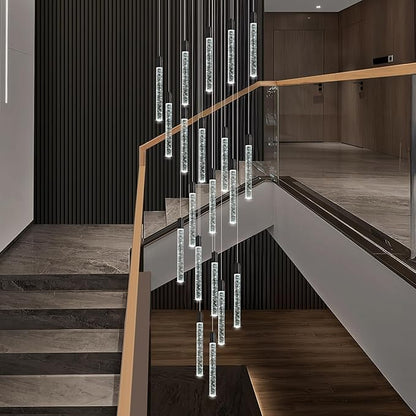 20-Lights Bubble Chandelier for Entryway High Ceiling-157 Height Adjustable Crystal Chandelier,3 Color Temperature Dimmable LED Pendant Light Fixture for Foyer Living Room Staircase,Matte Black