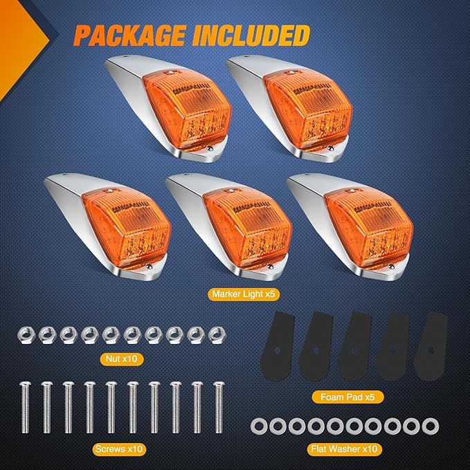 Nilight Cab Roof Marker Light 5 PCS 17 LED Amber Top Clearance Lights Waterproof Surface Mount Compatible with Mack Kenworth Freightliner International ProStar/Lonestar