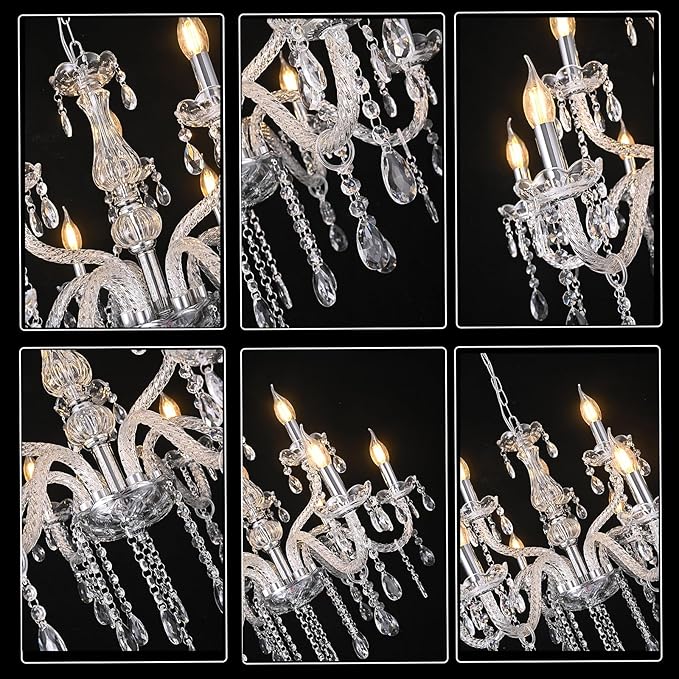 YYSHCHEN 9 Lights Clear Crystal Chandeliers,Glass Chandelier for Dining Room,Living Room,Bedroom.