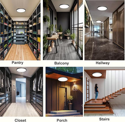 2 Pack Motion Sensor Ceiling Light with Remote,24w Flush Mount Light Fixture Round,Motion Sensor Light Indoor Wired for Hallway Porch Laundry Garage Basement,Motion Light 3000k/4000k/6000k Black