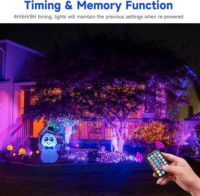 Chrisrmas Spotlights Outdoor, 24W Color Changing Landscape Lighting with Remote & Timer (4H/6H/8H), IP65 Waterproof Aluminum RGB Spot lights for Yard, Garden, House Halloween Decorations (6 lights)