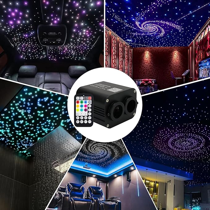 AMKI Dual Color 20W Twinkle Mixed 670pcs 9.8ft Starlight Headliner Kit Fiber Optic Star Ceiling Light Sound Activated Mode APP/Remote Control Dual Port Light Box for Car Home Roof Decor