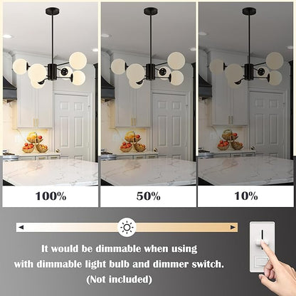 Bagood 6-Light Sputnik Chandelier Black Sputnik Chandeliers Modern Mid Century Globe Pendant Light Matte Black Finished with White Frosted Globe Glass Lampshade for Dining Room Bedroom Kitchen