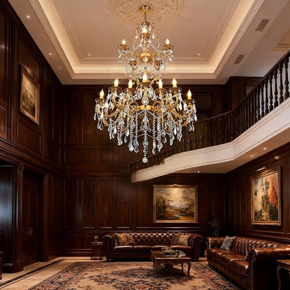 Large Crystal Chandeliers Contemporary Chandelier Island Lighting 20 Lights Candle Pendant Ceiling Light Fixture for Living Room Staircase Hallway Entry High Ceilling H50''