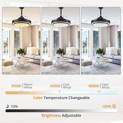 LEDIARY Retractable Ceiling Fans with Lights and Remote, 42 Inch Fandelier Ceiling Fans with LED Lighting, Smart Modern Ceiling Fan, Stepless Color Changeable, Dimmable, Timer Setting