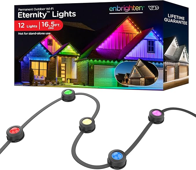Enbrighten Vibe Eternity Permanent Outdoor Lights Extension Only, 16.5ft with 12 RGBWIC LEDs, Not for Standalone Use, Enbrighten 50ft or 100ft Eternity Lights Needed, Extendable up to 200ft, 82732