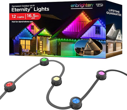 Enbrighten Vibe Eternity Permanent Outdoor Lights Extension Only, 16.5ft with 12 RGBWIC LEDs, Not for Standalone Use, Enbrighten 50ft or 100ft Eternity Lights Needed, Extendable up to 200ft, 82732