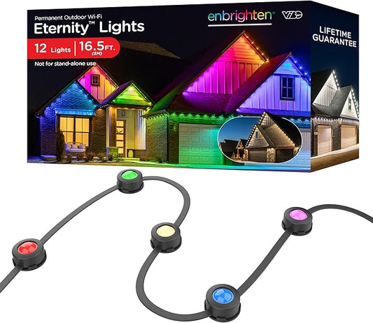 Enbrighten Vibe Eternity Permanent Outdoor Lights Extension Only, 16.5ft with 12 RGBWIC LEDs, Not for Standalone Use, Enbrighten 50ft or 100ft Eternity Lights Needed, Extendable up to 200ft, 82732