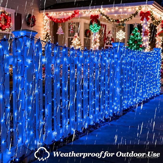 1500 LED 470FT Blue Birthday Party Decorations String Lights with 12 Modes Timer Dimmable, Waterproof Green Wire Christmas Lights Outdoor, Plug in Fairy Lights for Wedding, Ocean Party, Xmas Decor