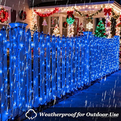 1500 LED 470FT Blue Birthday Party Decorations String Lights with 12 Modes Timer Dimmable, Waterproof Green Wire Christmas Lights Outdoor, Plug in Fairy Lights for Wedding, Ocean Party, Xmas Decor