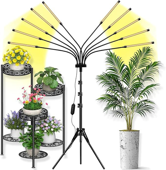 Grow Lights for Indoor Plants [ 10 in1 ] 500 LEDs, Full Spectrum Grow Light for Indoor Growing with Tripod Stand, Auto On/Off Timing 4/8/12H, Plant Grow Lights Indoor.