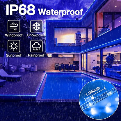 50ft LED Waterproof Rope Lights, String Lights with Remote, 8 Modes IP68 Waterproof Timer for Indoor Outdoor Blue Rope Lights for Outside (Blue)
