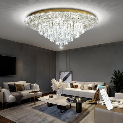 Modern Gold Crystal Chandelier LED Ceiling Light Fixture Raindrop Chandeliers Dimmable Lighting for Living Room Dining Room Entryway Bedroom