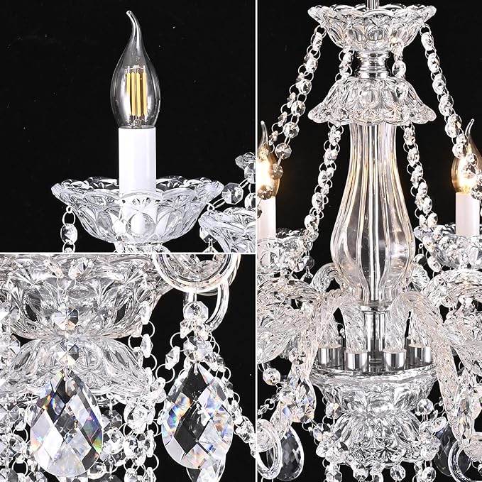 Contemporary Clear Crystal Chandelier, Elegant Candle Style Chandelier Lighting Fixture for Dining Room Living Room Bedroom Hallway Entryway 8 White E12 Lamp Sockets