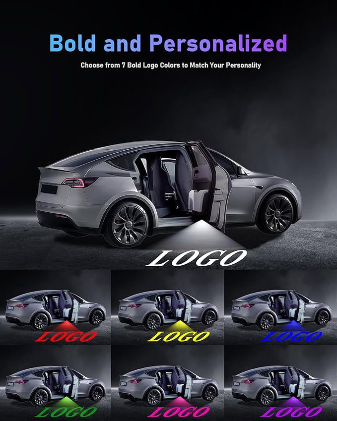 LOWEEY Car Door Lights Logo Projector Compatible with Accessories for Model Y 3 X S, No Fade 4K-HD Puddle Lights Car Welcome Light 3D Laser Ghost Shadow Light (Yellow Logo)