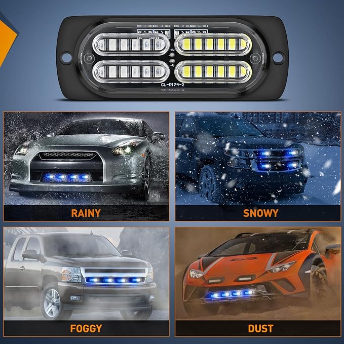 Nilight 4PCS LED Strobe lights 12V 24V Sync Feature Blue White 24LED Emergency Hazard Warning Lights with Controller Hard Wire or Cigarette Lighter Plug for Car Truck RVs Campers