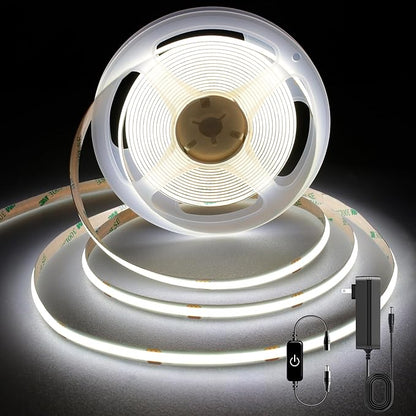 Pandery COB LED Strip 5m,16.4ft LED Strip Lights,Touch Dimmable LED Strips,CRI90+,6000K Daylight White LED Tape Lights,1600LEDs,24V cob led,Indoor for Bedroom,Kitchen,TV,Mirror,Cabinet