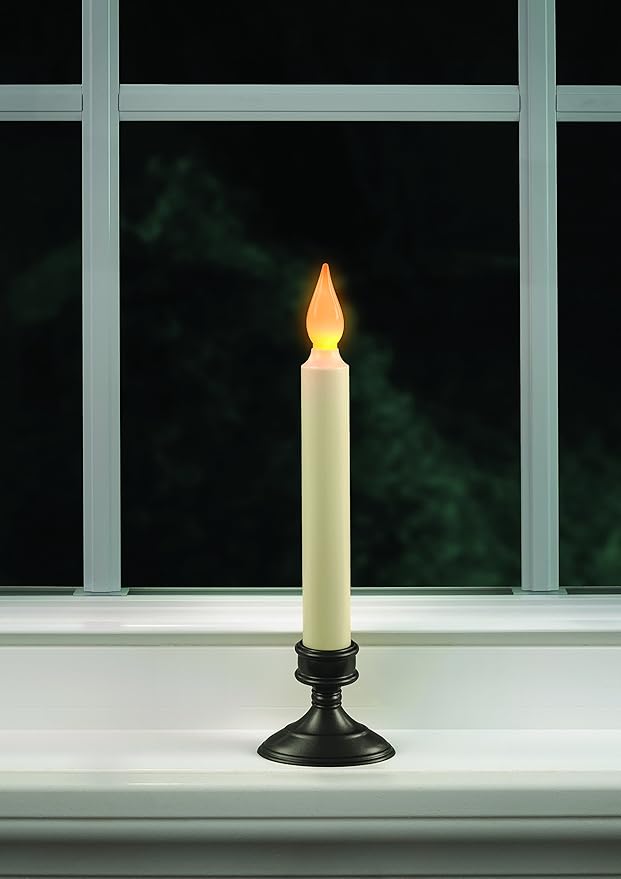 Xodus Innovations FPC1205A-2 Battery Operated LED Window Candle, Dusk to Dawn Light Sensor, Aged Bronze Plastic Base, Amber Flicker Flame, 8-7/8 Inch