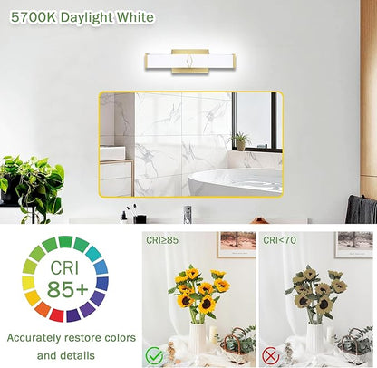 16 Inch Bathroom Vanity Light 2000LM, 5700K Daylight White Modern Bathroom Light Dimmable, AC 120V 20W Gold LED Vanity Lighting Fixtures Wall Sconce ETL Certified, 2Pack