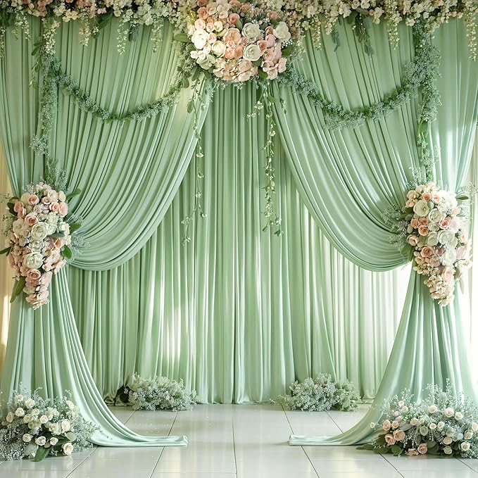 10x12 Sage Green Backdrop Curtains for Wedding Party Wrinkle Free Backdrops Curtain Drapes Fabric Decorations Photo Back Drop Cloth for Baby Shower Photography Stage Reception 5ft x 12ft,2 Panels