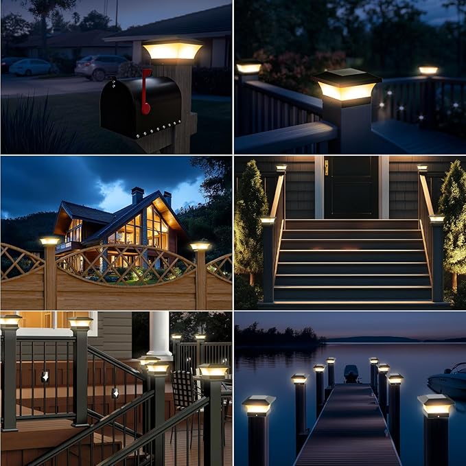 T-SUN Post Solar Lights, Outdoor Waterproof Solar Post Cap Lights for 4x4 Wooden & Vinyl Posts, Deck, Fence, Garden, Mailbox, Sustainable Solar Lighting (Warm White-2 Pack)