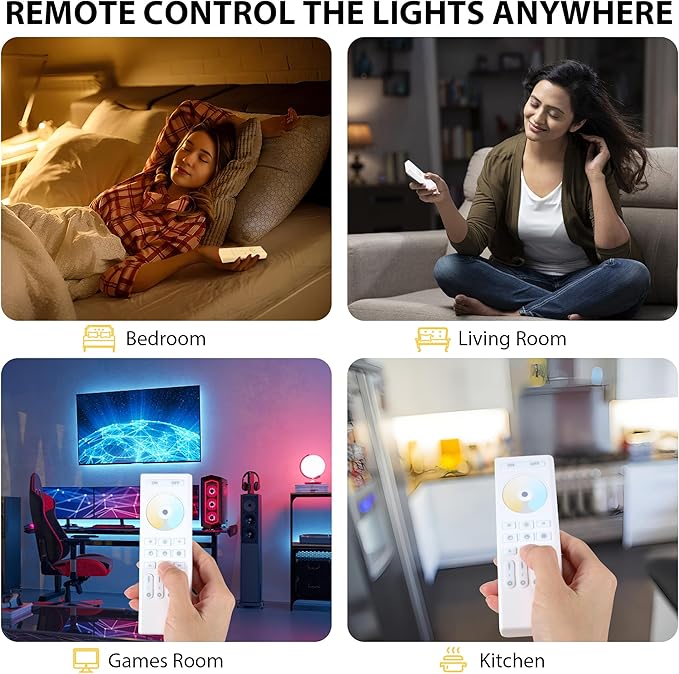 4-Zone 2.4G Wireless RF Remote Control, 99ft 360 Control, 4 Channel Group Control for Home CCT LED Strip Lights
