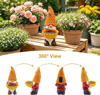 Solar Garden Gnome with LED Lights - Sunflower Garden Gnomes Outdoor, Gnomes Decorations for Yard, Patio, Lawn - Gift for Mom, Grandma, Gnome Gifts for Women, Garden Lovers