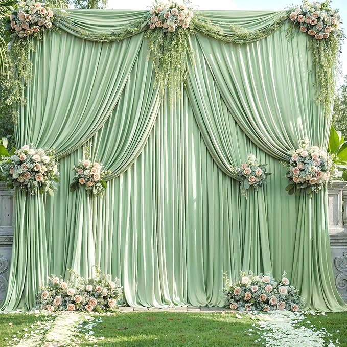 10x12 Sage Green Backdrop Curtains for Wedding Party Wrinkle Free Backdrops Curtain Drapes Fabric Decorations Photo Back Drop Cloth for Baby Shower Photography Stage Reception 5ft x 12ft,2 Panels