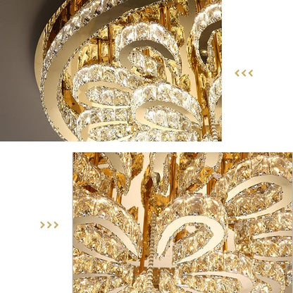 Modern Chandeliers for Living Room Crystal Chandelier Ceiling Light Fixture LED Dimmable with Remote Pendant Lighting Flush Mount Lighting for Dining Room Bedroom Gold