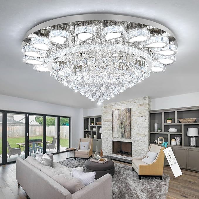 HAIXIANG Extra Large Chandelier for Living Room Crystal Chandeliers High Ceiling Light Fixtures Luxury Modern Dimmbale Lighting Silver Lights for Entryway Foyer