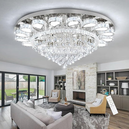 HAIXIANG Extra Large Chandelier for Living Room Crystal Chandeliers High Ceiling Light Fixtures Luxury Modern Dimmbale Lighting Silver Lights for Entryway Foyer