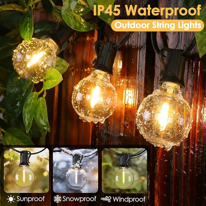 Mlambert 25FT G40 LED Outdoor String Lights, Plug-in Waterproof Patio Lights with 10+1 LED Bulbs, Porch Balcony Lights for Backyard Party Decor, Black