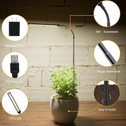 LED Grow Light, 6000K Full Spectrum Gooseneck Plant Growing Lamp for Indoor Small Mini Plants, Auto On/Off Timer 4/8/12/18Hrs & 3 Colors Spectrum-2 Pack