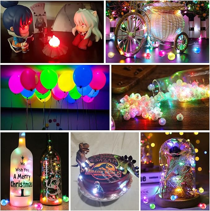 ZGWJ 100PCs Blue Balloon Lights Mini, Battery Powered, Long Standby Time Waterproof Tiny Led Round Flash Light for Paper Lantern Balloon Party Easter Eggs Wedding Christmas Halloween Decorations
