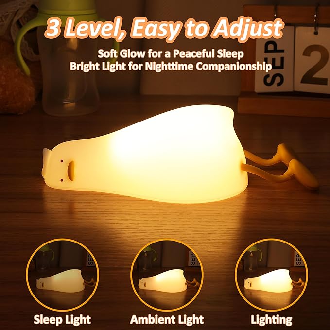 Anywin Lying Flat Duck Night Light, Cute Light Up Duck Soft Silicone Nursery Night Lamp with Touch Control & Rechargeable & Timer & Dimmer for Kids, Birthday Festival New-Born Gifts for Baby Kids